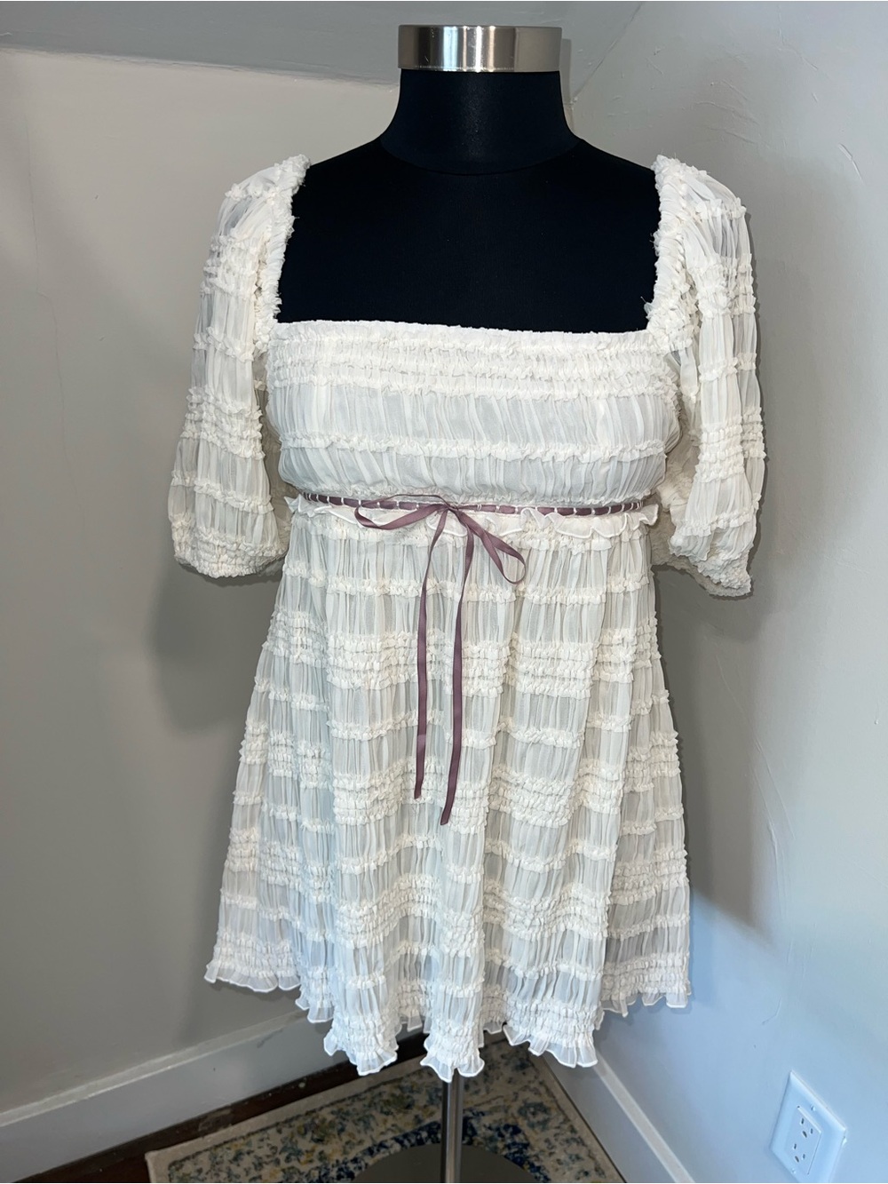 Kimchi Blue Cream Smocked Top with Ribbon Label
